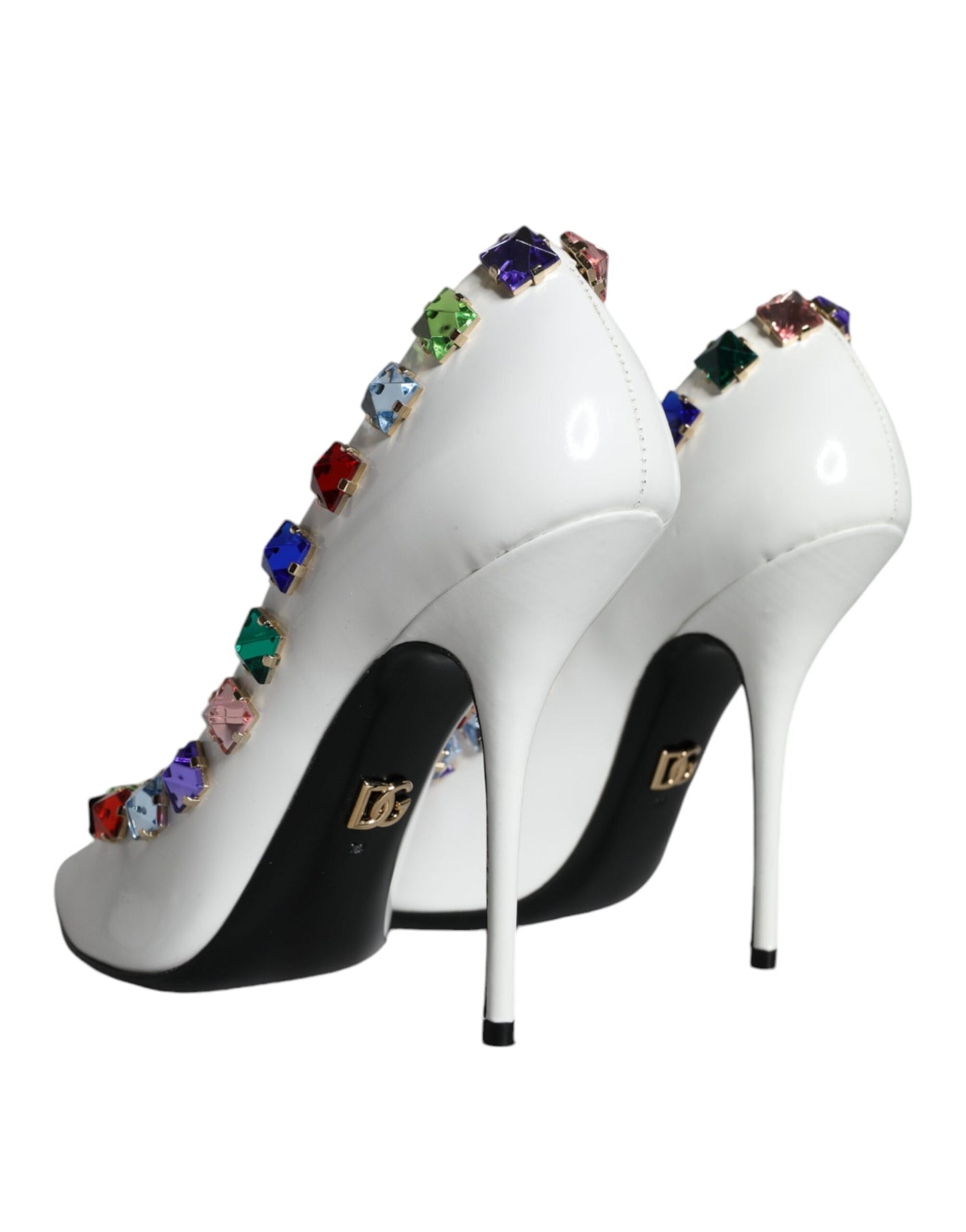 Zapatos de tacón alto de piel con cristales blancos