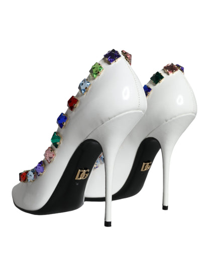 Zapatos de tacón alto de piel con cristales blancos