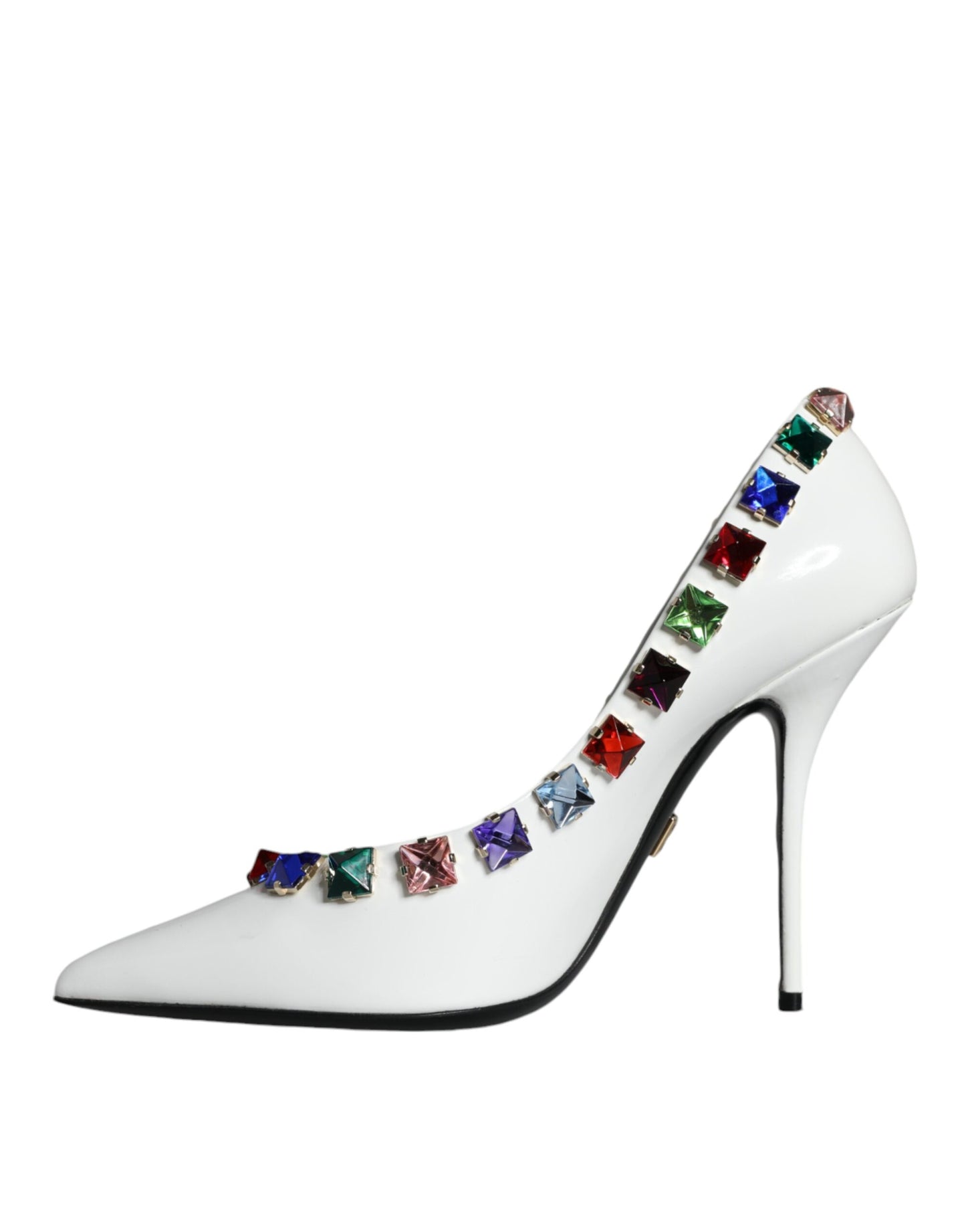 Zapatos de tacón alto de piel con cristales blancos