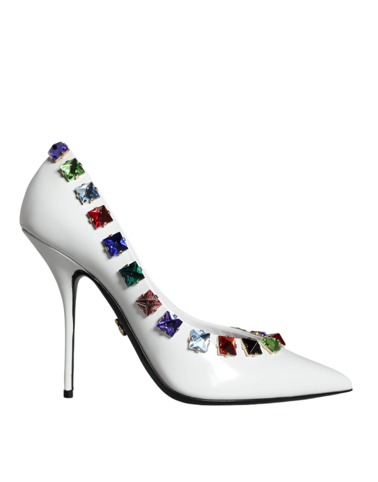 Zapatos de tacón alto de piel con cristales blancos