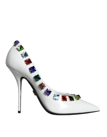 Zapatos de tacón alto de piel con cristales blancos