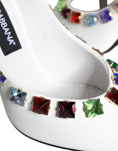 Zapatos de tacón alto de piel con cristales blancos