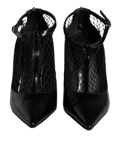 Zapatos de tacón de charol de malla negra