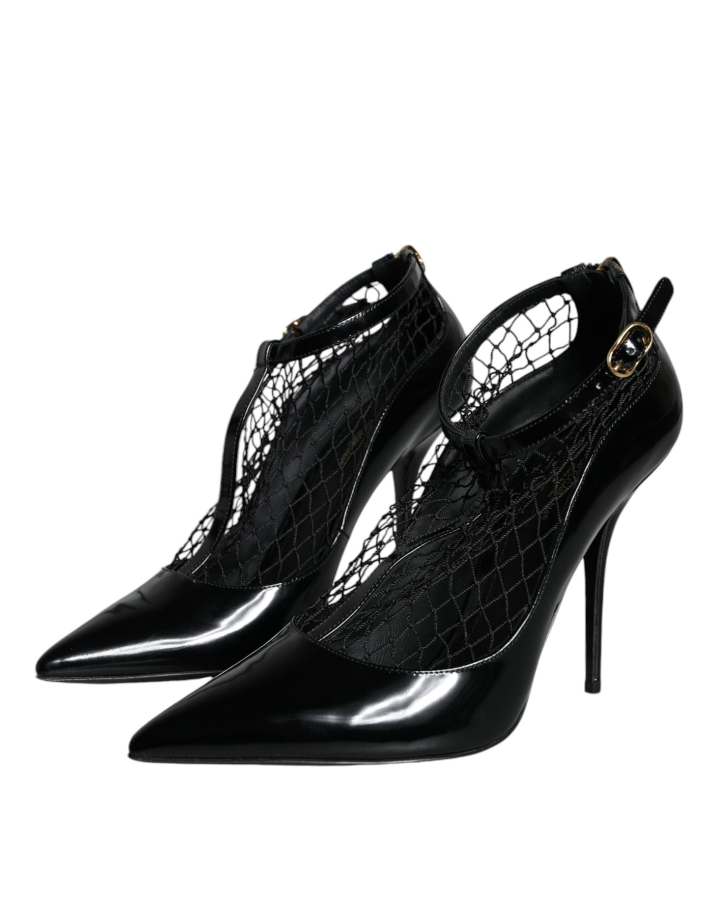 Zapatos de tacón de charol de malla negra