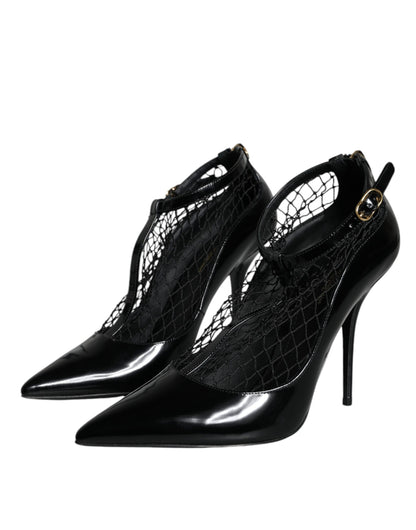 Zapatos de tacón de charol de malla negra