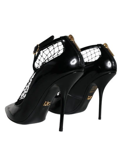 Zapatos de tacón de charol de malla negra