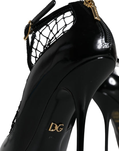 Zapatos de tacón de charol de malla negra