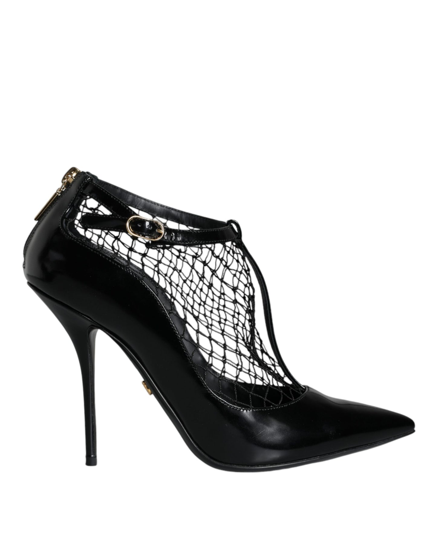 Zapatos de tacón de charol de malla negra