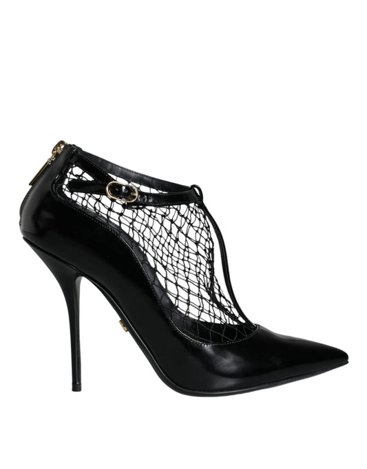Zapatos de tacón de charol de malla negra