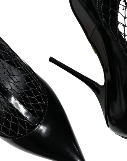 Zapatos de tacón de charol de malla negra