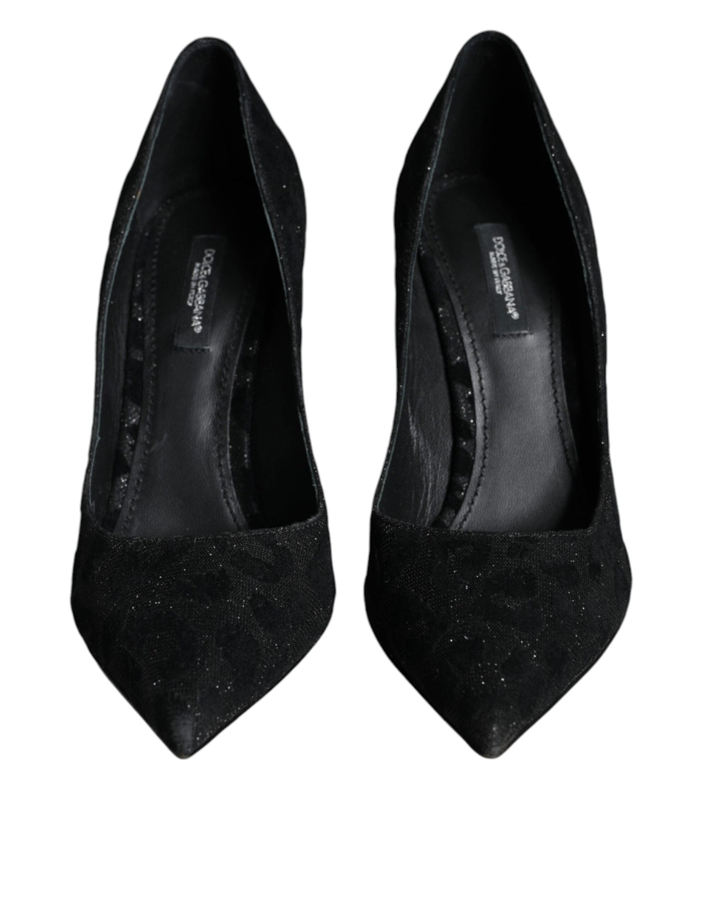 Zapatos de tacón alto de lúrex con estampado de leopardo negro
