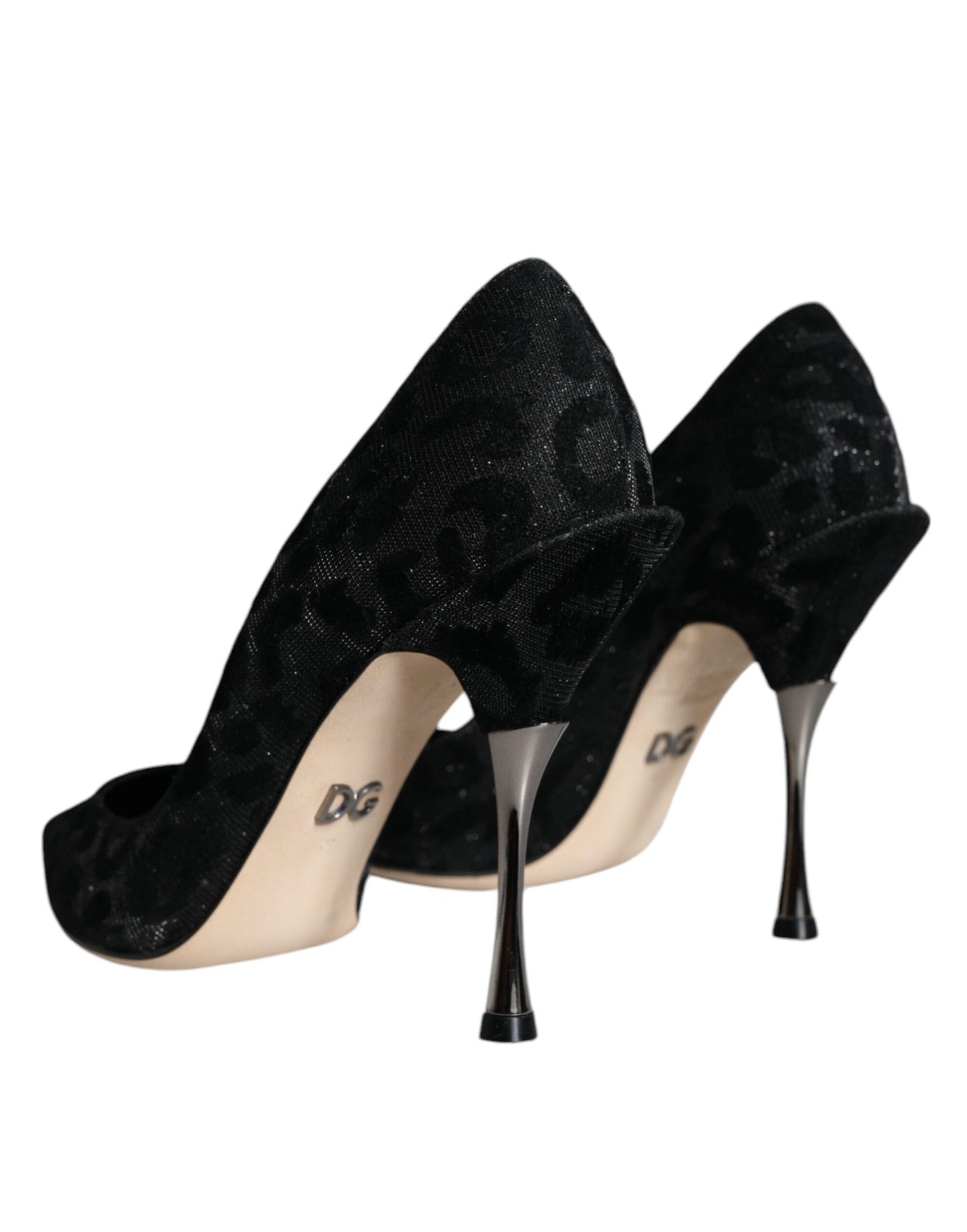 Zapatos de tacón alto de lúrex con estampado de leopardo negro