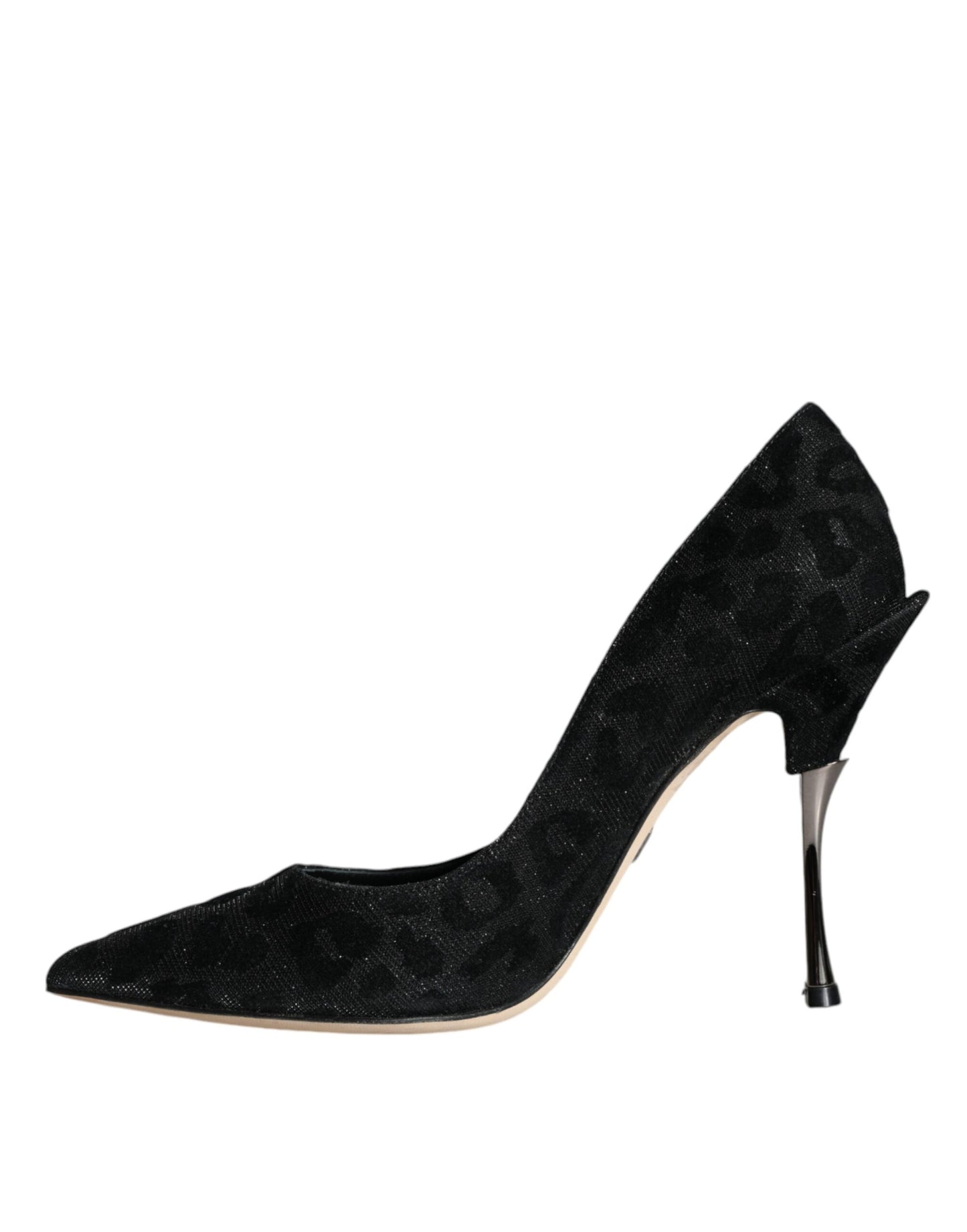 Zapatos de tacón alto de lúrex con estampado de leopardo negro