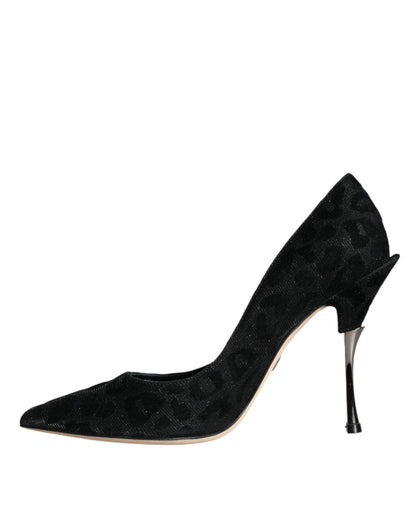 Zapatos de tacón alto de lúrex con estampado de leopardo negro