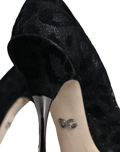 Zapatos de tacón alto de lúrex con estampado de leopardo negro