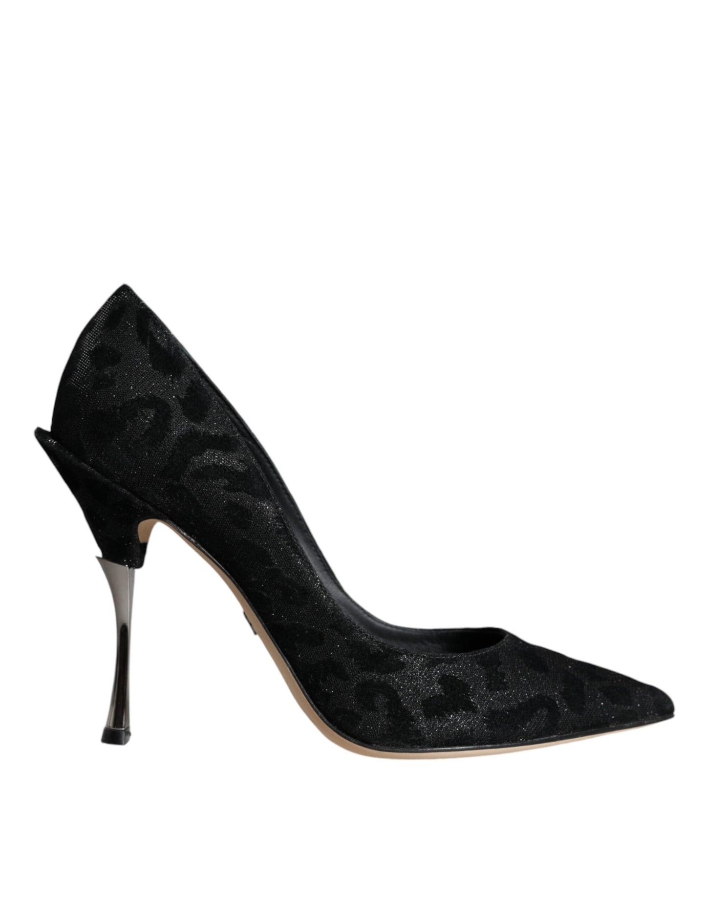 Zapatos de tacón alto de lúrex con estampado de leopardo negro