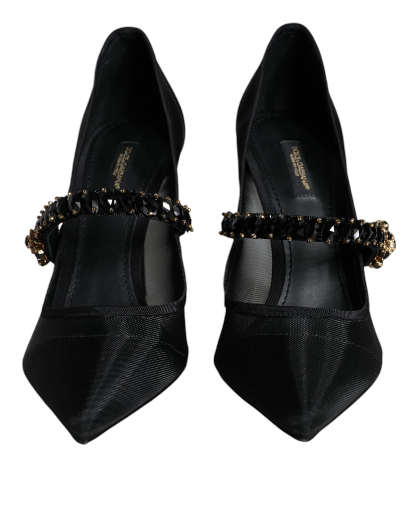 Zapatos de tacón Mary Jane de malla negra con cristales