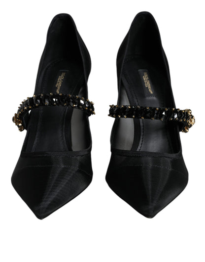 Zapatos de tacón Mary Jane de malla negra con cristales