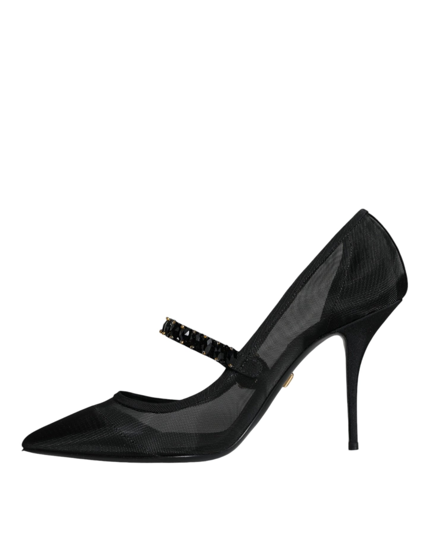 Zapatos de tacón Mary Jane de malla negra con cristales