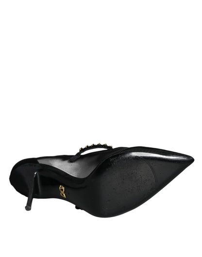 Zapatos de tacón Mary Jane de malla negra con cristales