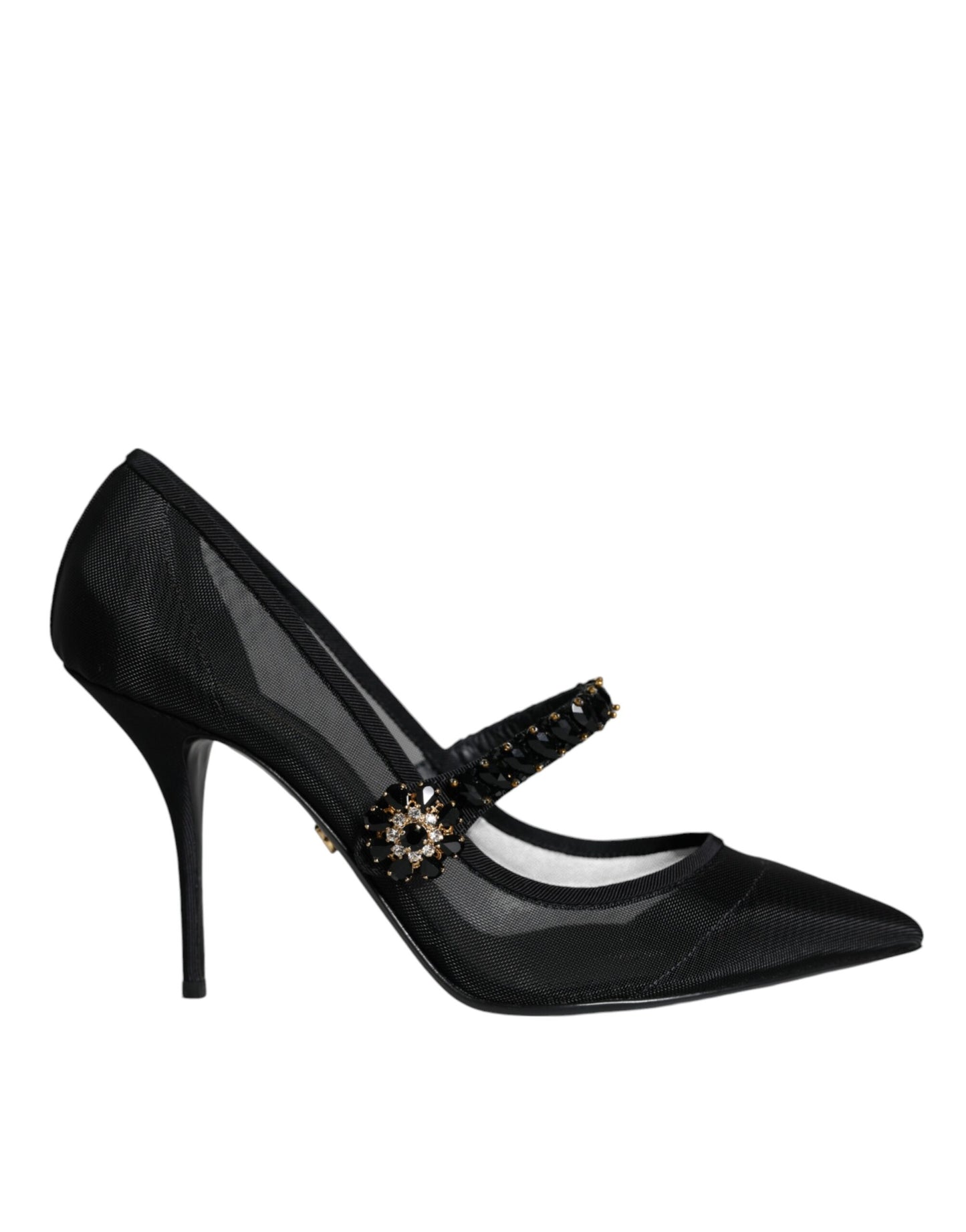 Zapatos de tacón Mary Jane de malla negra con cristales
