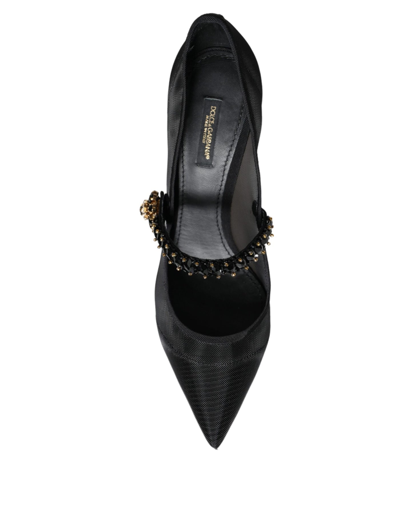 Zapatos de tacón Mary Jane de malla negra con cristales