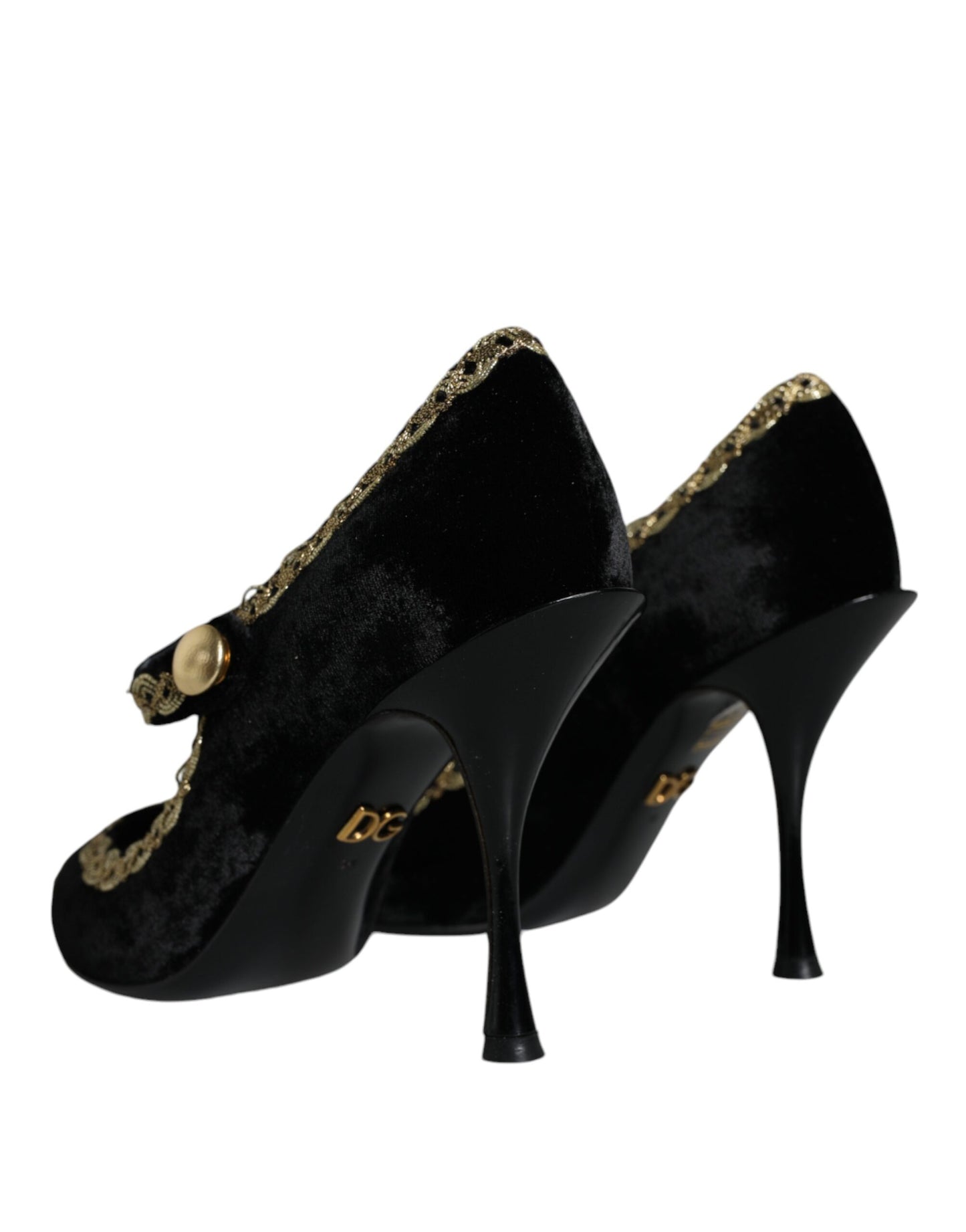 Zapatos Mary Jane negros de terciopelo dorado