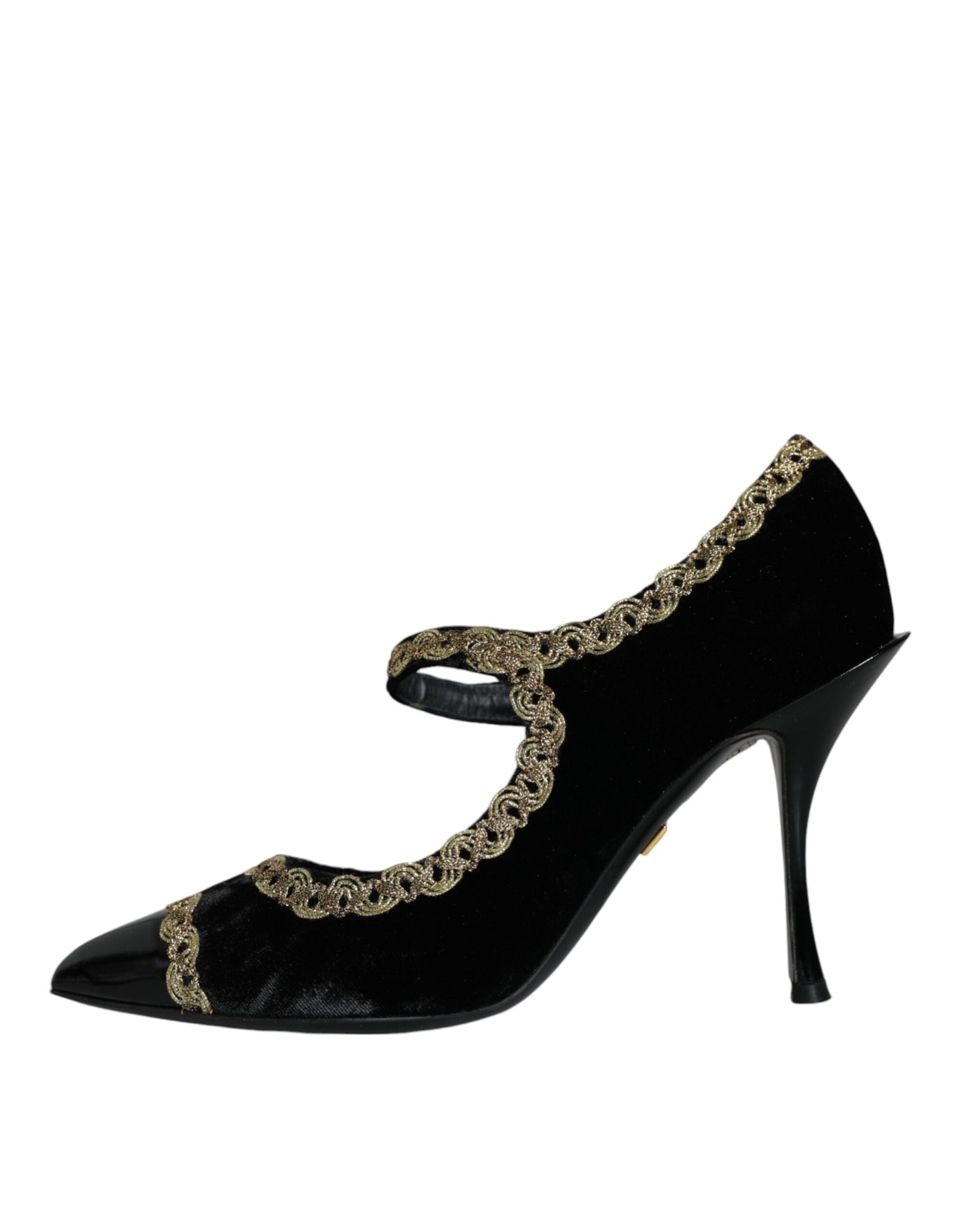 Zapatos Mary Jane negros de terciopelo dorado