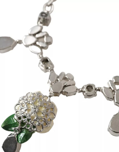 Collar con colgantes de rosas de cristal transparente de latón plateado