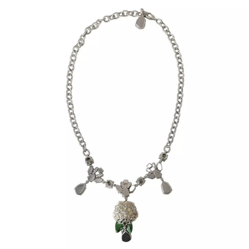 Collar con colgantes de rosas de cristal transparente de latón plateado