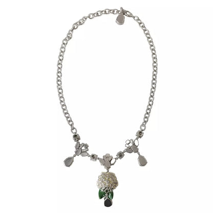 Collar con colgantes de rosas de cristal transparente de latón plateado