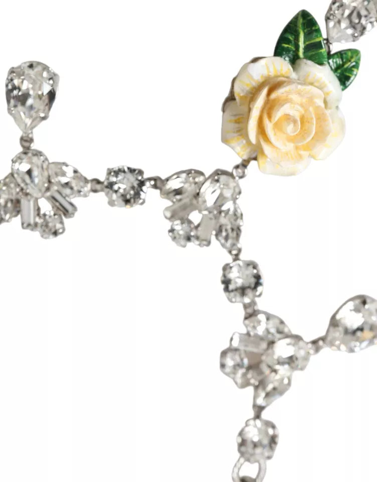Collar con colgantes de rosas de cristal transparente de latón plateado