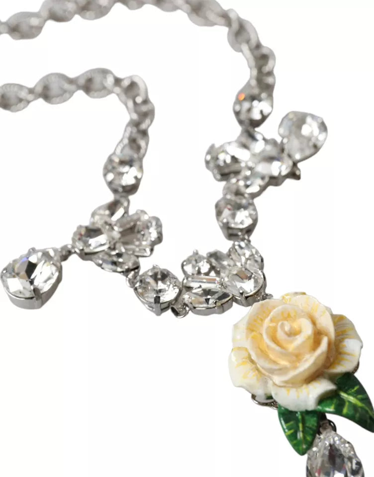 Collar con colgantes de rosas de cristal transparente de latón plateado