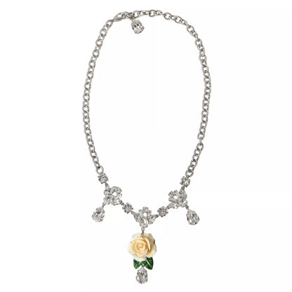 Collar con colgantes de rosas de cristal transparente de latón plateado