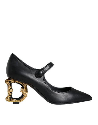 Zapatos Mary Jane de tacón con logo en cuero negro