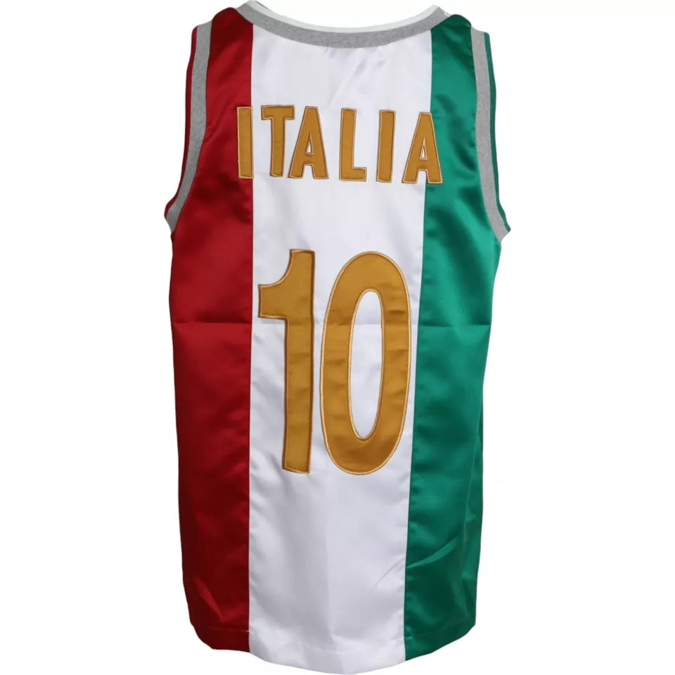 Camiseta de baloncesto sin mangas blanca y verde con bandera italiana
