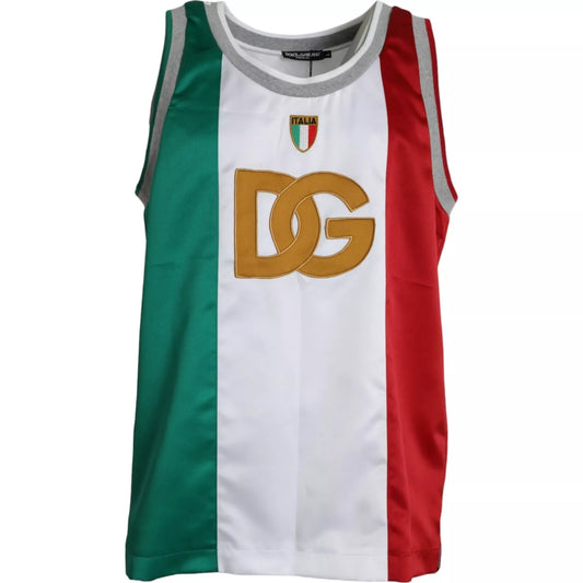 Camiseta de baloncesto sin mangas blanca y verde con bandera italiana