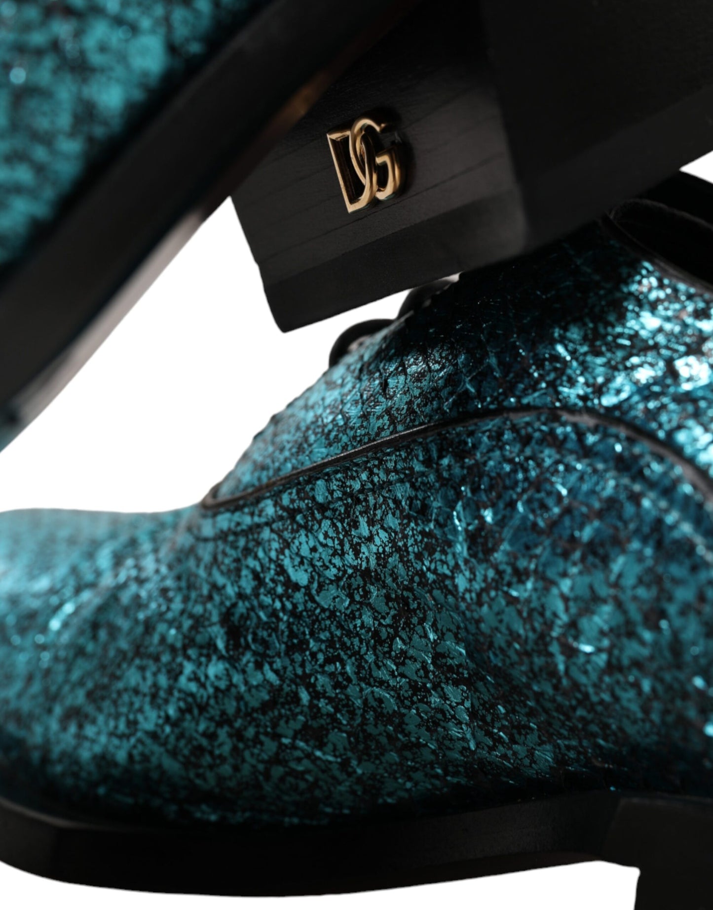 Zapatos de vestir Derby de cuero azul con tacón de bloque