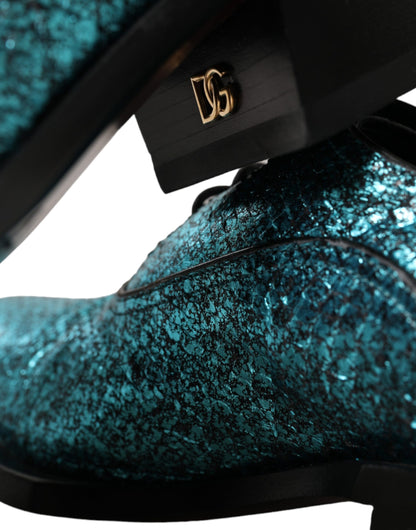 Zapatos de vestir Derby de cuero azul con tacón de bloque