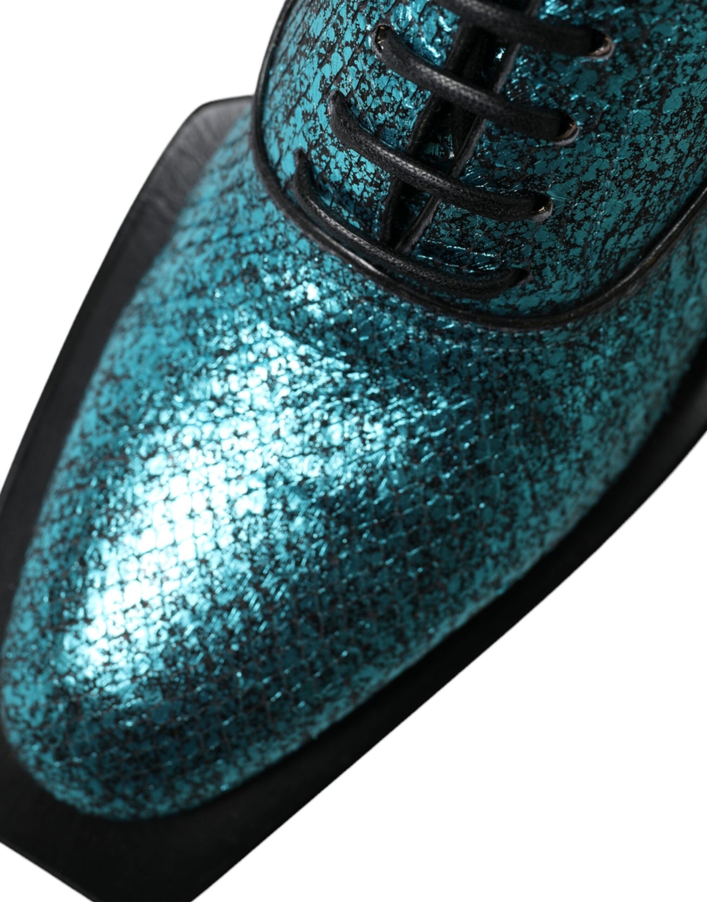 Zapatos de vestir Derby de cuero azul con tacón de bloque
