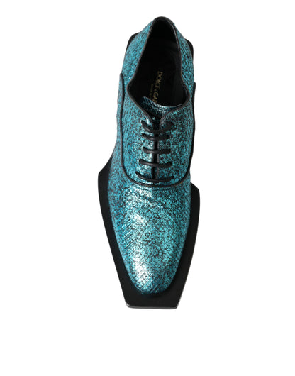 Zapatos de vestir Derby de cuero azul con tacón de bloque