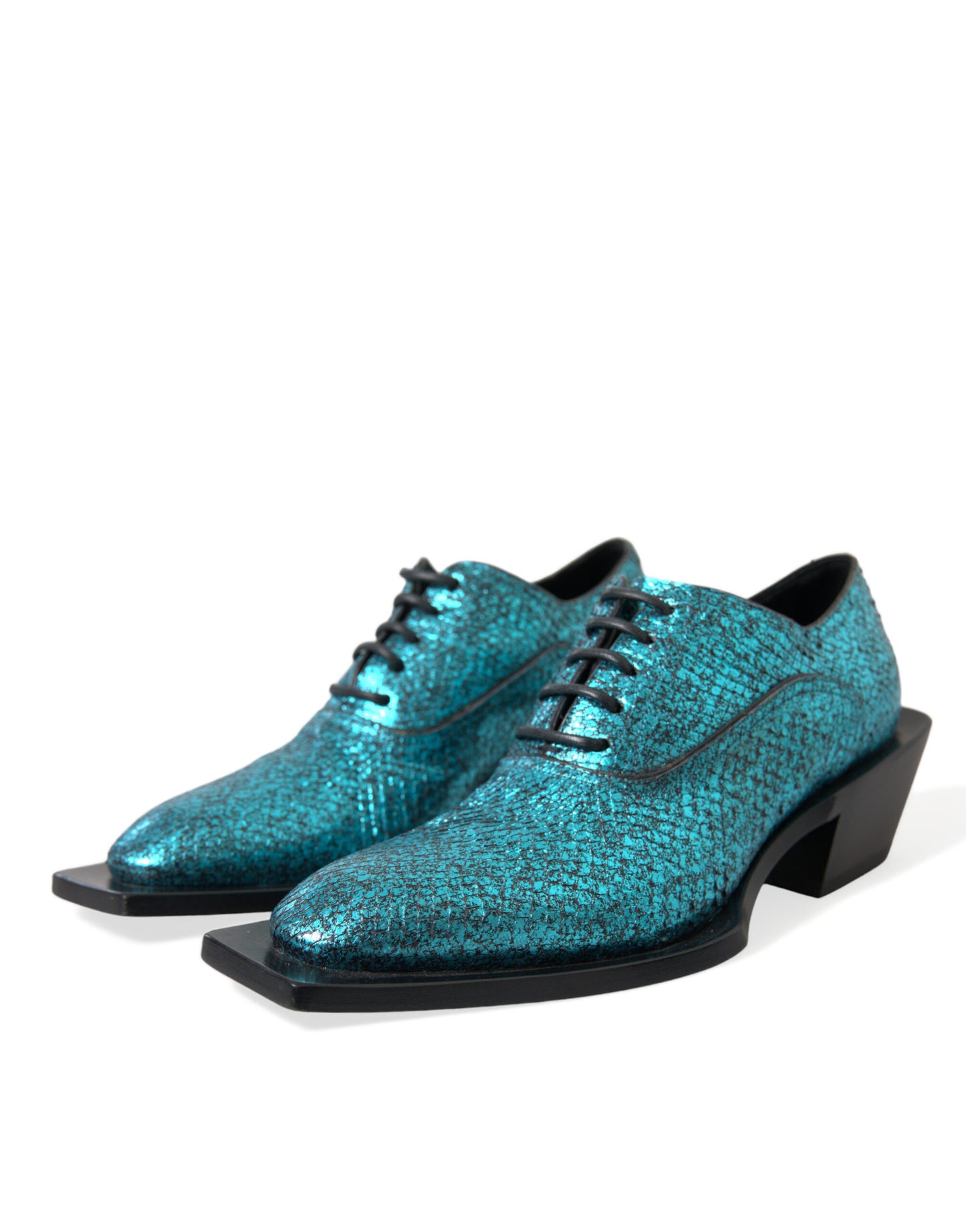 Zapatos de vestir Derby de cuero azul con tacón de bloque