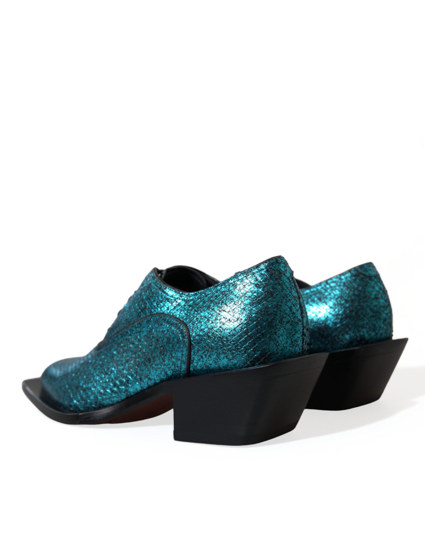 Zapatos de vestir Derby de cuero azul con tacón de bloque