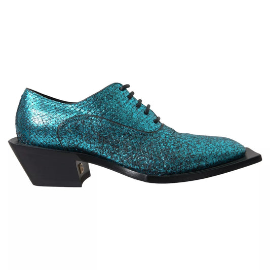 Zapatos de vestir Derby de cuero azul con tacón de bloque