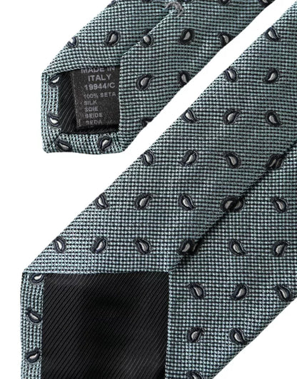 Corbata ajustable para hombre, 100 % seda verde con estampado