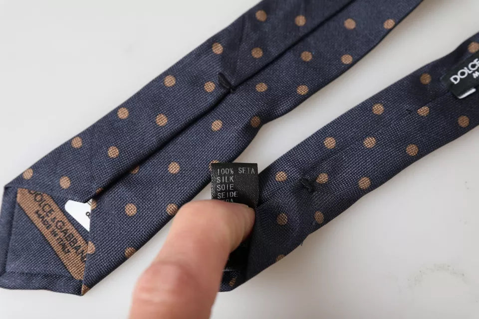 Corbata ajustable de seda fantasía con lunares negros para hombre