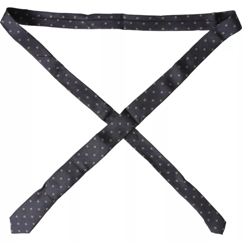 Corbata ajustable de seda fantasía con lunares negros para hombre
