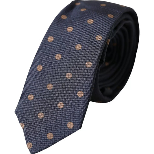 Corbata ajustable de seda fantasía con lunares negros para hombre