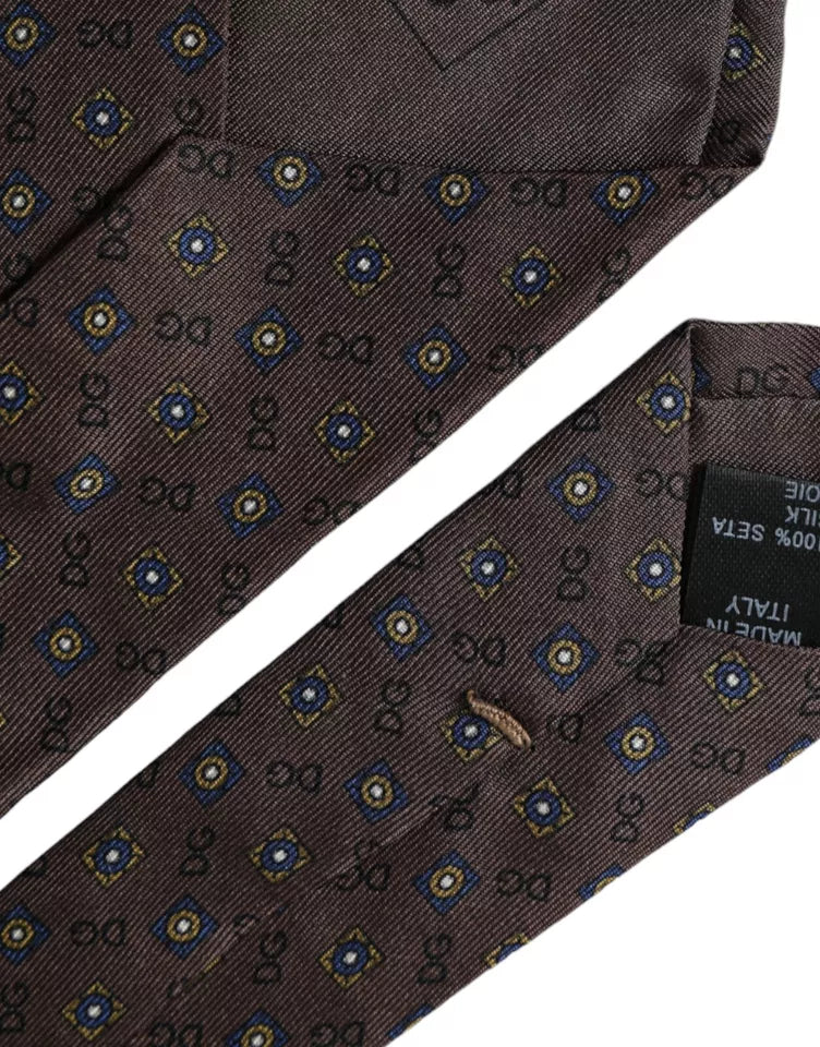 Corbata ajustable de seda marrón con logotipo de marca para hombre