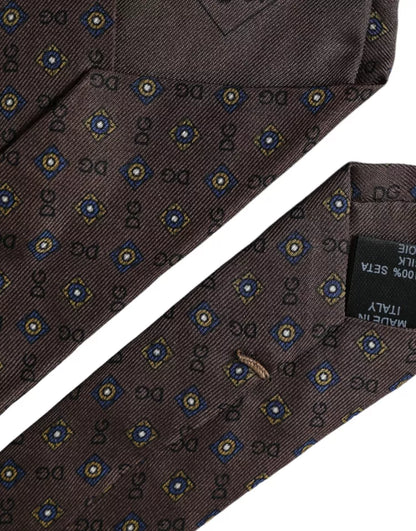 Corbata ajustable de seda marrón con logotipo de marca para hombre